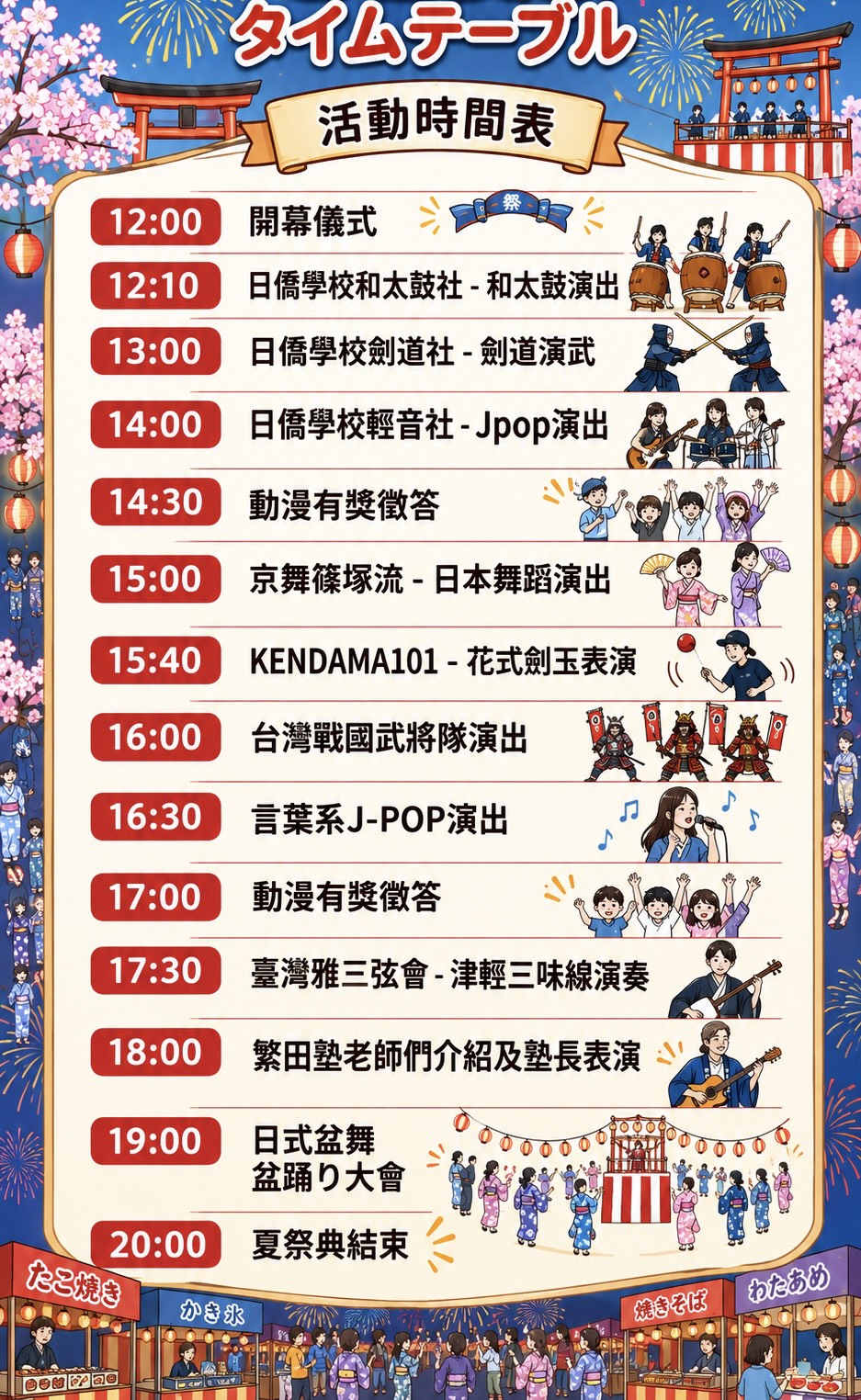 繁田塾20週年夏祭典 活動時間表